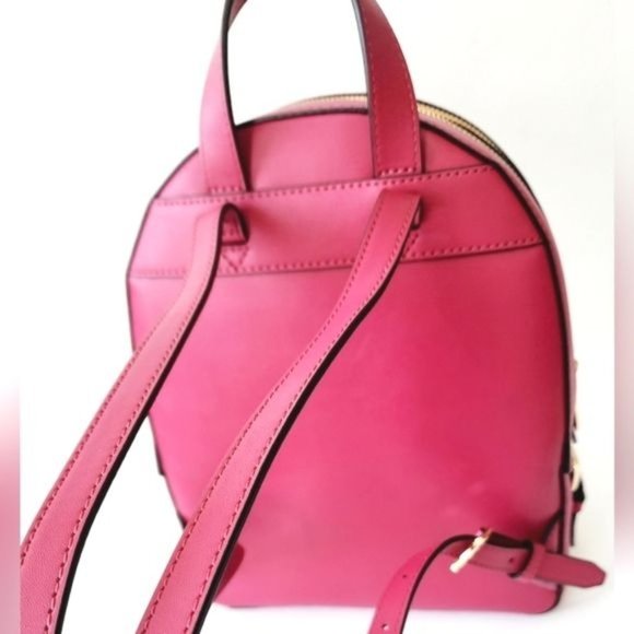 Michael Kors JACEE Carmine Pink LEATHER Backpack & Card Case BUNDLE NWT! - Picture 4 of 15